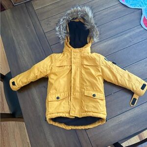 Mini Yours by Tandem Yellow Hooded Winter Jacket with Faux Fur Trim